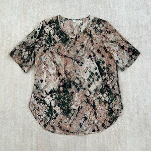 Margaret O’Leary Silk Printed Short Sleeve Blouse Top